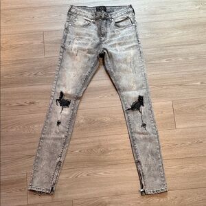 Trendy Distressed Black and Gray Skinny Jeans
